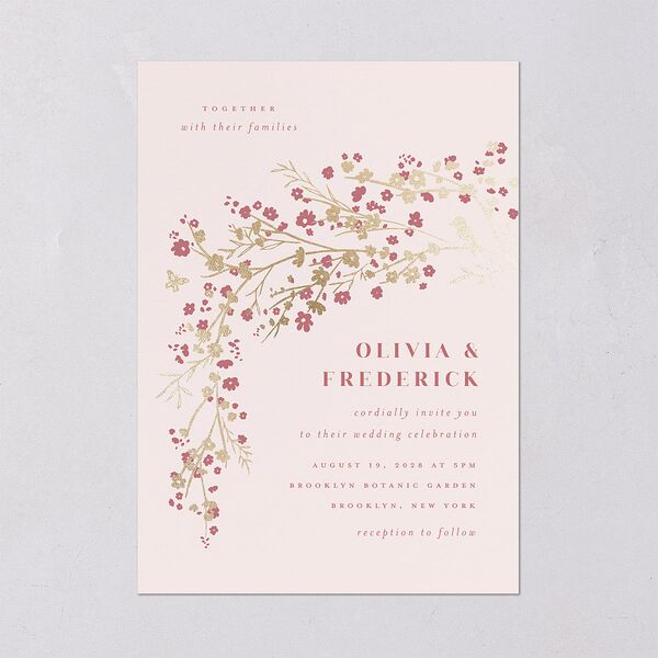 Cherry Blossoms Wedding Invitations Gold Soft Pink Signature Blank No Standard