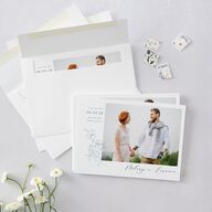 Floral Adornment Save The Date Cards Dusty Blue Signature smooth Blank No Standard