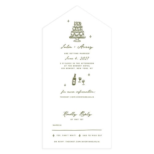 Hand Drawn Cake All-in-One Wedding Invitations Dark Camo Signature Light Both Recipient and Return Addresses No