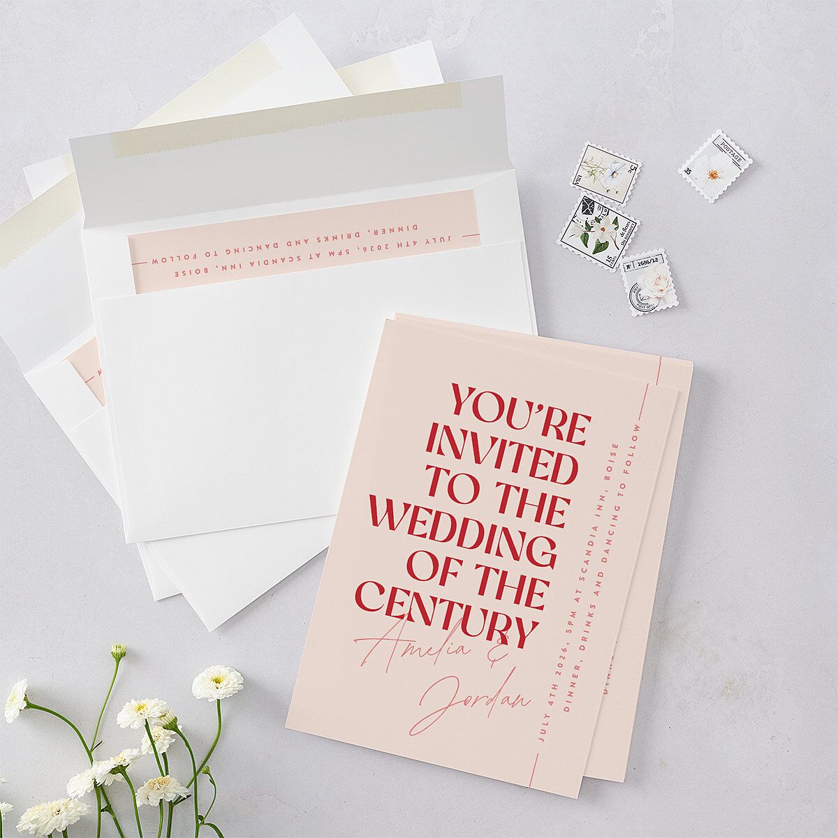 Wedding of the Century Wedding Invitations Rose Pink Signature Blank No Standard