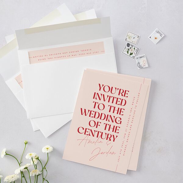 Wedding of the Century Wedding Invitations Rose Pink Signature Blank No Standard
