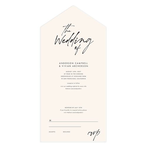 Simply Script All-in-One Wedding Invitations Linen Signature Light Both Recipient and Return Addresses No