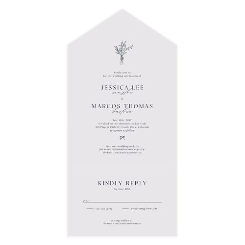 Simple Boho Flowers All-in-One Wedding Invitations Moody Blue Signature Light Both Recipient and Return Addresses No