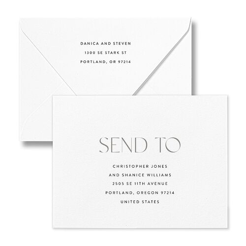 Windows Save the Date Magnet Euro Envelopes White Steel Gray Both Recipient and Return Addresses Luxe Signature