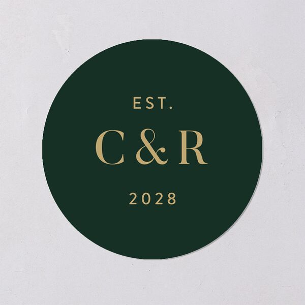 Luxe Monogram Wedding Stickers Dark Green Circle