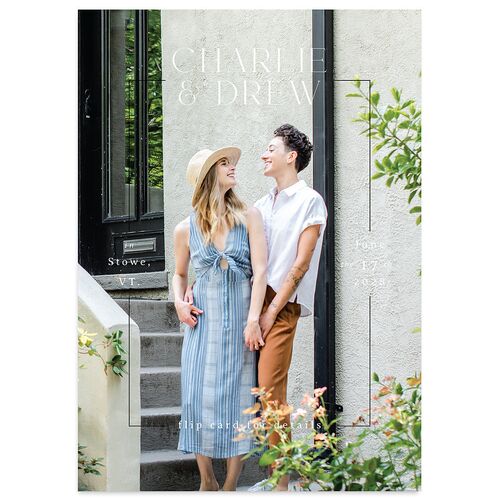Simple Vine Save the Date Cards Deep Olive Signature smooth Blank No