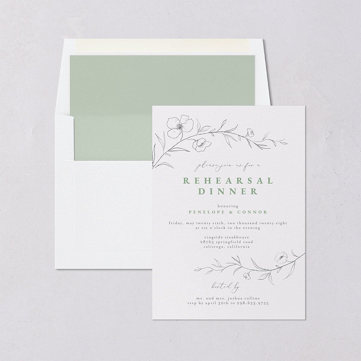 Graceful Botanical Rehearsal Dinner Invitations — view 4