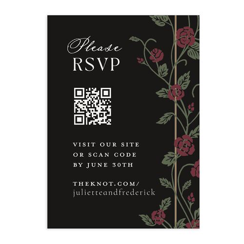 Sword and Roses Fantasy Garden Foil QR Code RSVP Cards Charcoal Signature Standard