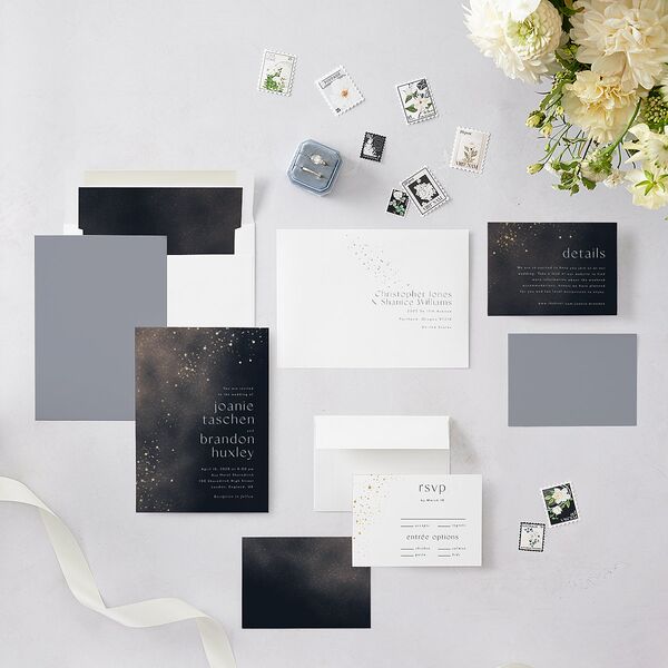 Shimmer Dust Wedding Invitations Gold Dark Navy Signature Blank No Standard