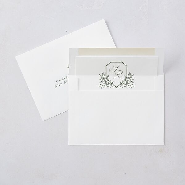 Classic Crest Wedding Invitations Deep Olive Signature Blank No Standard