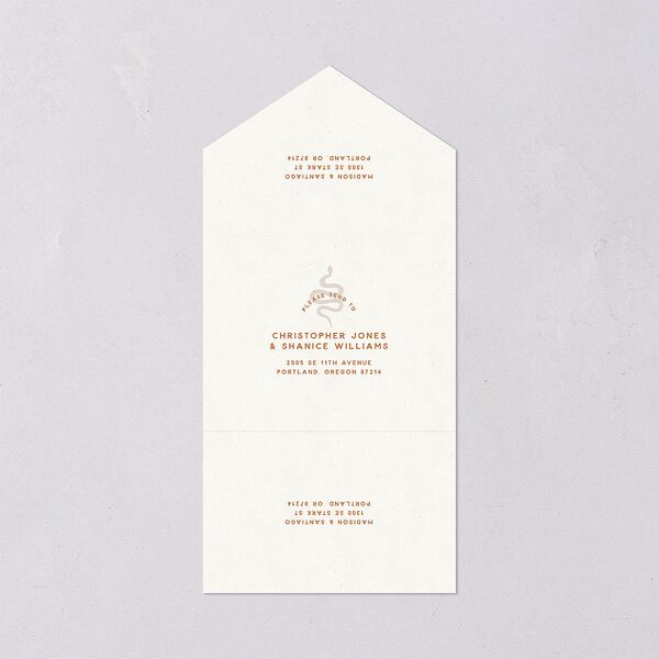 Hitched in Texas All-in-One Wedding Invitations Terracotta Signature Light Both Recipient and Return Addresses No