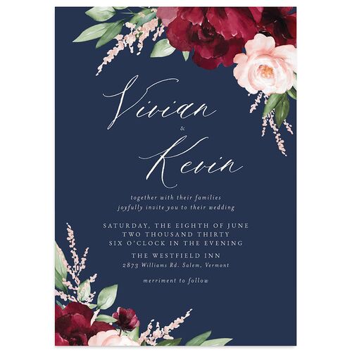 Beloved Floral Wedding Invitations Navy Signature Blank No Standard