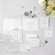 Vintage Regency Monogram Frame Wedding Invitations Pure White Signature Blank No Standard