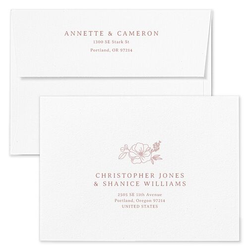 Floral Border Wedding Invitation Envelopes White Desert Rose Both Recipient and Return Addresses Standard Signature