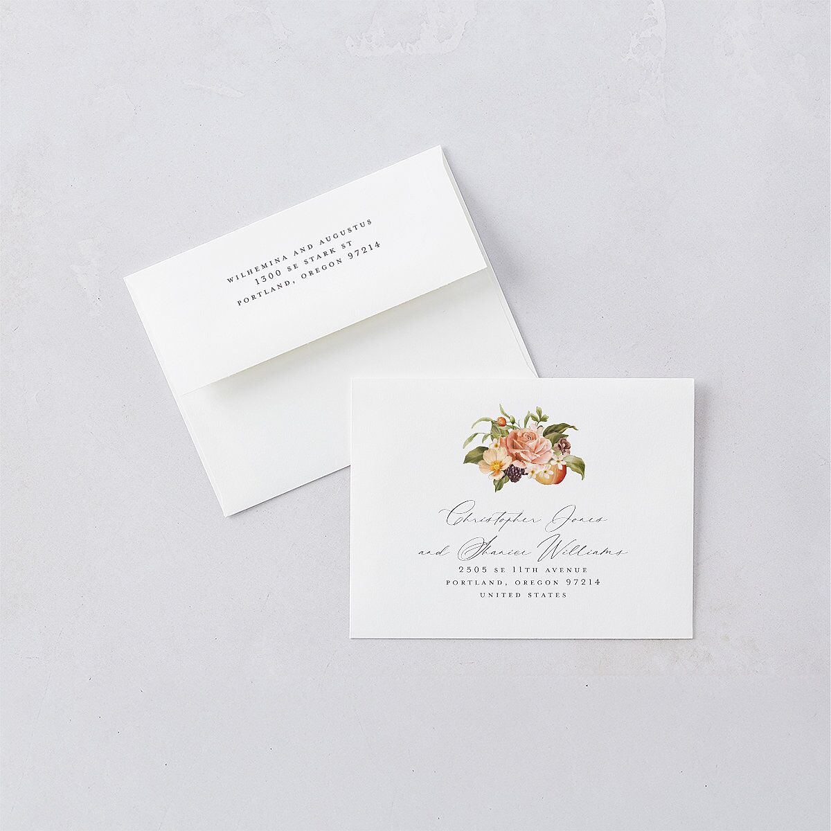 Botanical Citrus Garden Save the Date Petite Card Envelopes White Standard Rose Gold Both Recipient and Return Addresses Signature