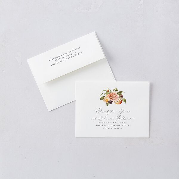 Botanical Citrus Garden Save the Date Petite Card Envelopes White Standard Rose Gold Both Recipient and Return Addresses Signature