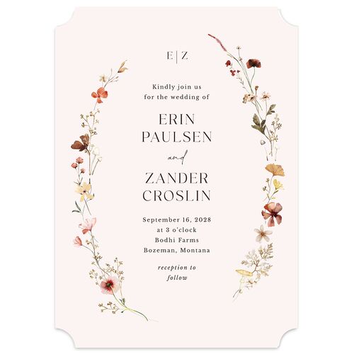 Simple Bohemian Wildflowers Wedding Invitations Soft Pink No Signature Blank Ticket