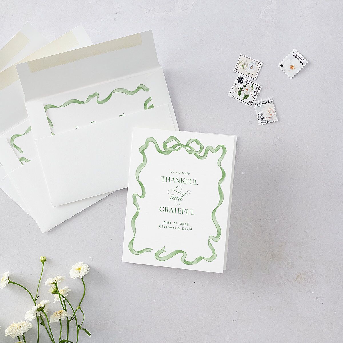 Vintage Bow Thank You Cards Jewel Green