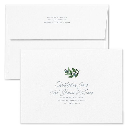 Gorgeous Greenery Holiday Holiday Card Envelopes Dusty Blue Kraft Both Recipient and Return Addresses Standard Signature