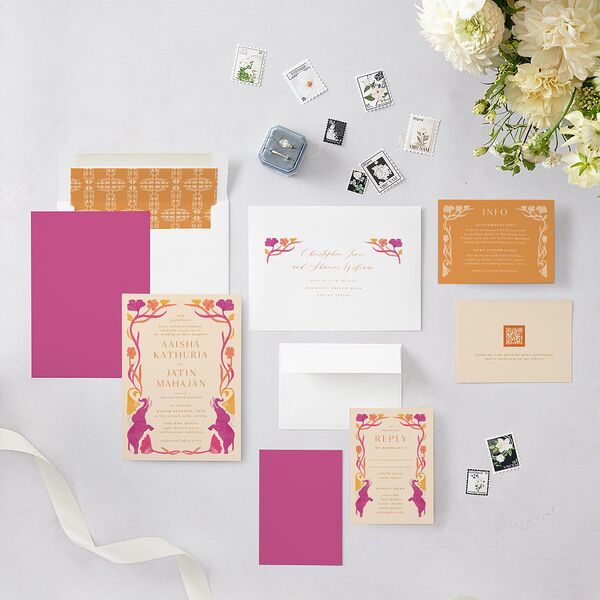 Indian Majestic Legacy Elephants Wedding Invitations Mulberry Signature Blank No Standard