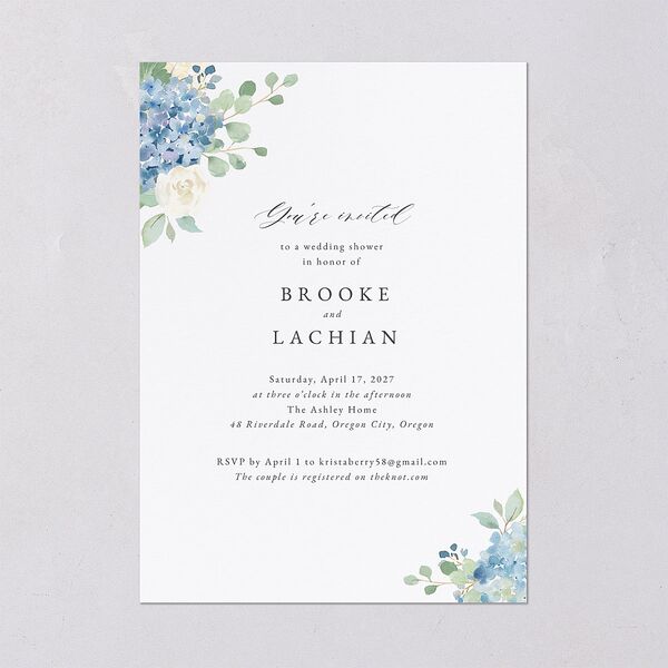 Elegant Hydrangea Bridal Shower Invitations Dusty Blue Signature Blank Standard