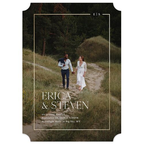 Minimalist Photo Frame Foil Wedding Invitations Gold Dark Navy Signature Blank No Ticket