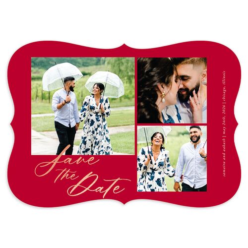 Gilded Lehenga Save the Date Cards Rose Gold Crimson Signature smooth Blank No Bracket