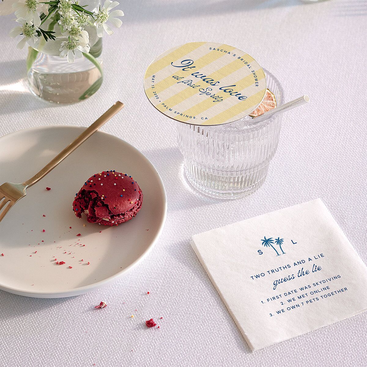 Cabana Stripes Bridal Shower Wedding Day Coasters Lemon Cardboard Circle