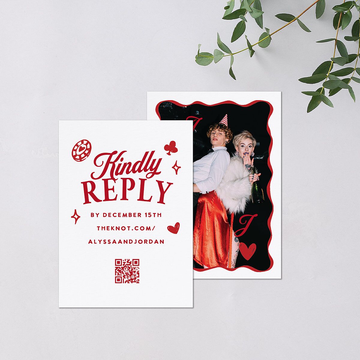 Hand Drawn Las Vegas Hearts QR Code RSVP Cards Ruby Signature Standard