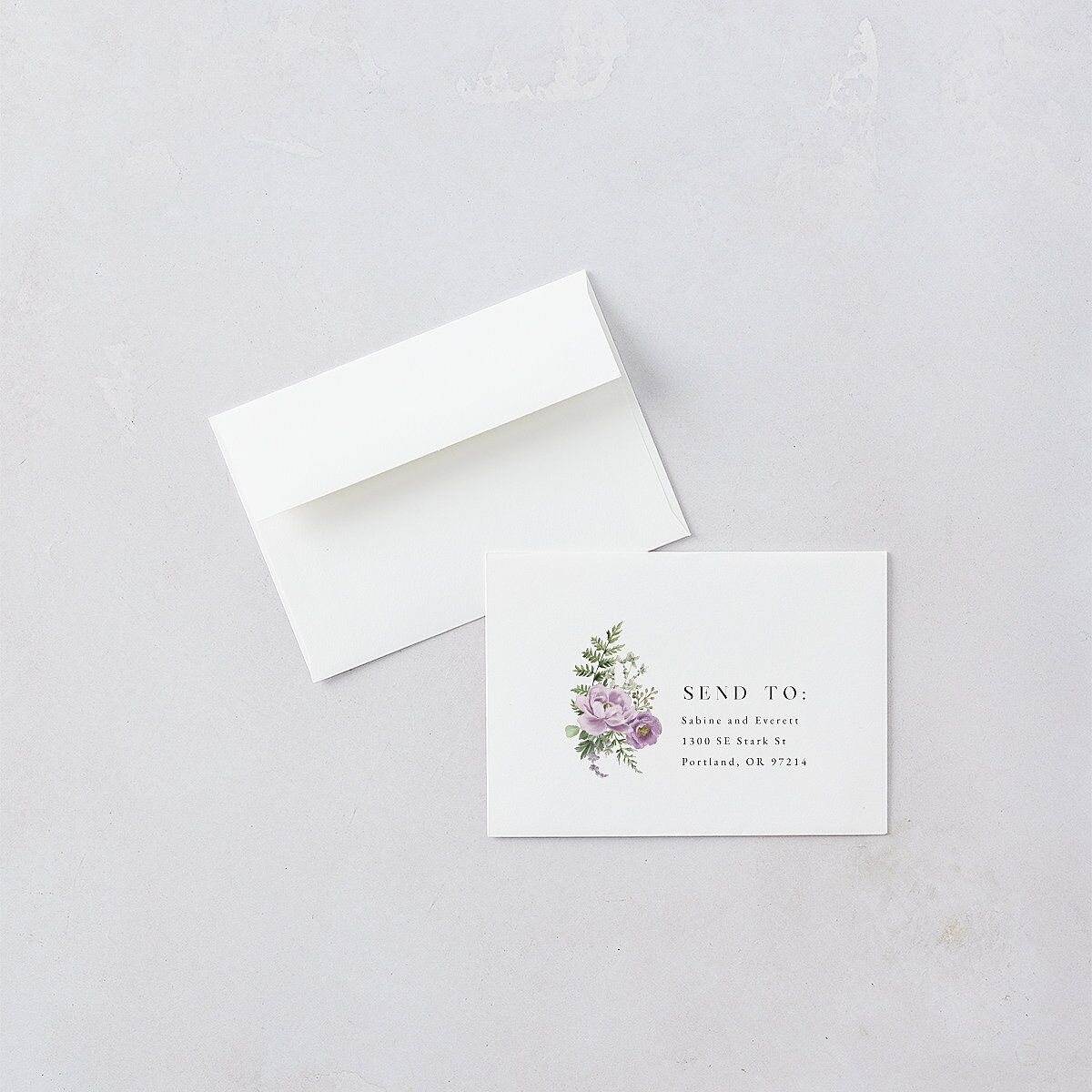 Floral Fern Frame Wedding Response Cards Purple Petal Signature Standard