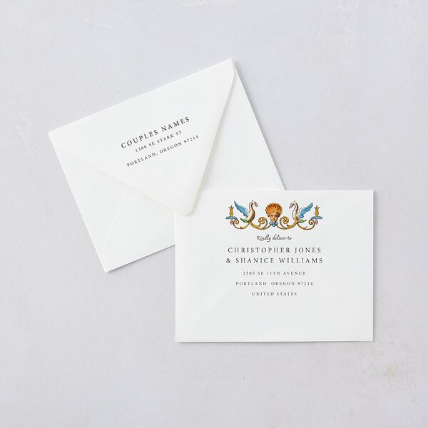 Medieval Renaissance Thank You Card Euro Envelopes Canary White Both Recipient and Return Addresses Luxe