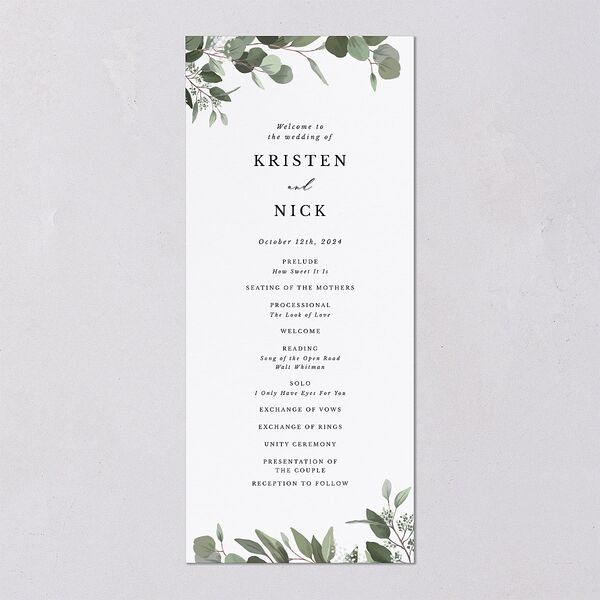 Eucalyptus Frame Wedding Programs No Foil Pure White Signature