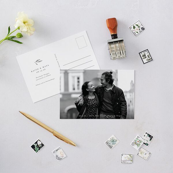Shining Sprig Save The Date Postcards Mist