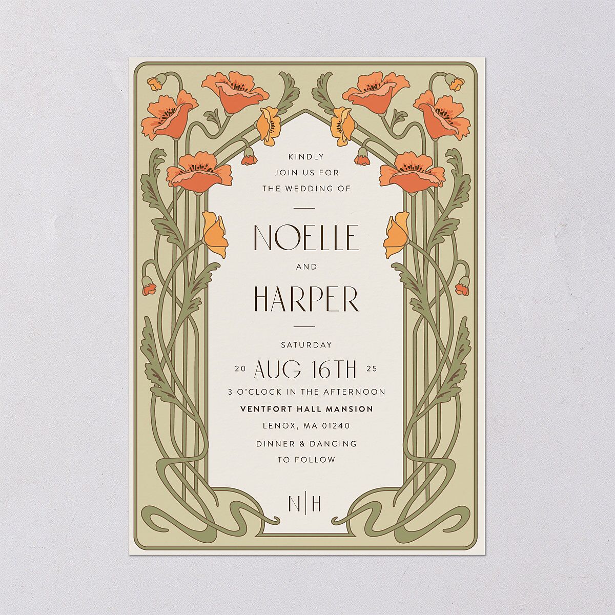 Vintage Nouveau Floral Wedding Invitations Pear Signature Blank No Standard