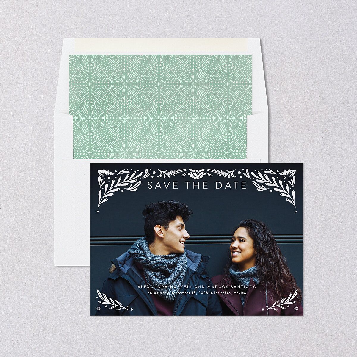 Folk Art Save The Date Cards Ultramarine Signature smooth Blank No Standard