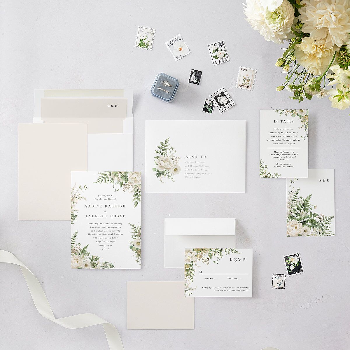 Gilded Fern Frame Botanical Wedding Invitations Gold Linen Signature Blank No Standard