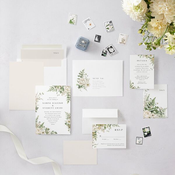Gilded Fern Frame Botanical Wedding Invitations Gold Linen Signature Blank No Standard