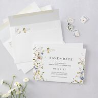 Glistening Wildflower Save the Date Cards Gold Pure White Signature smooth Blank No Standard