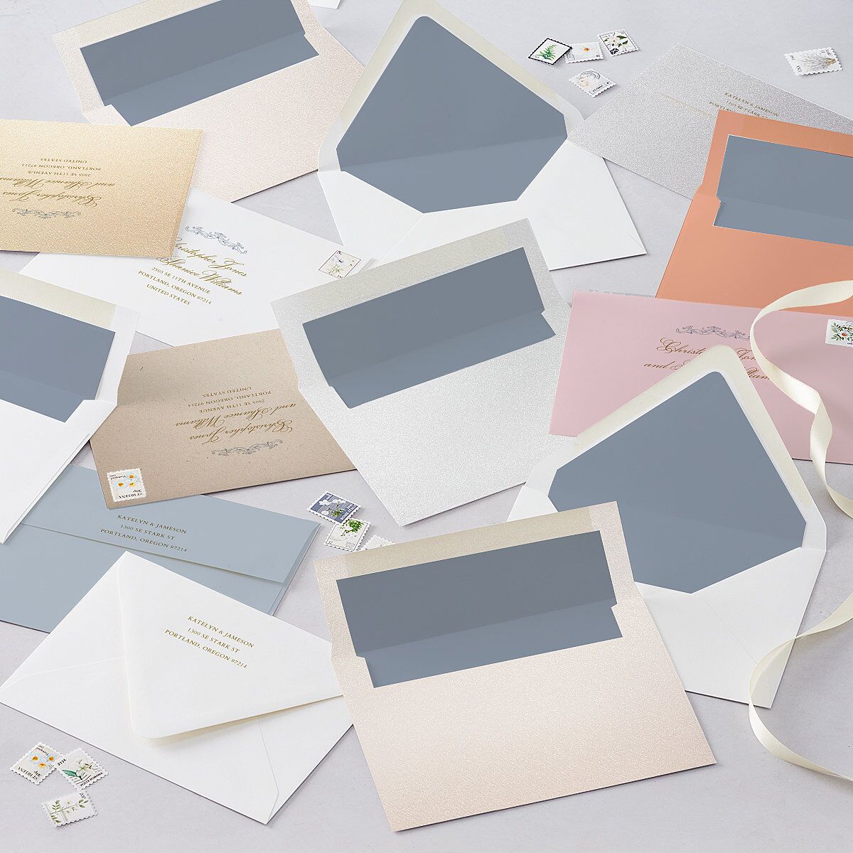 Romantic Rococo Wedding Invitations Dusty Blue Signature Blank No Standard