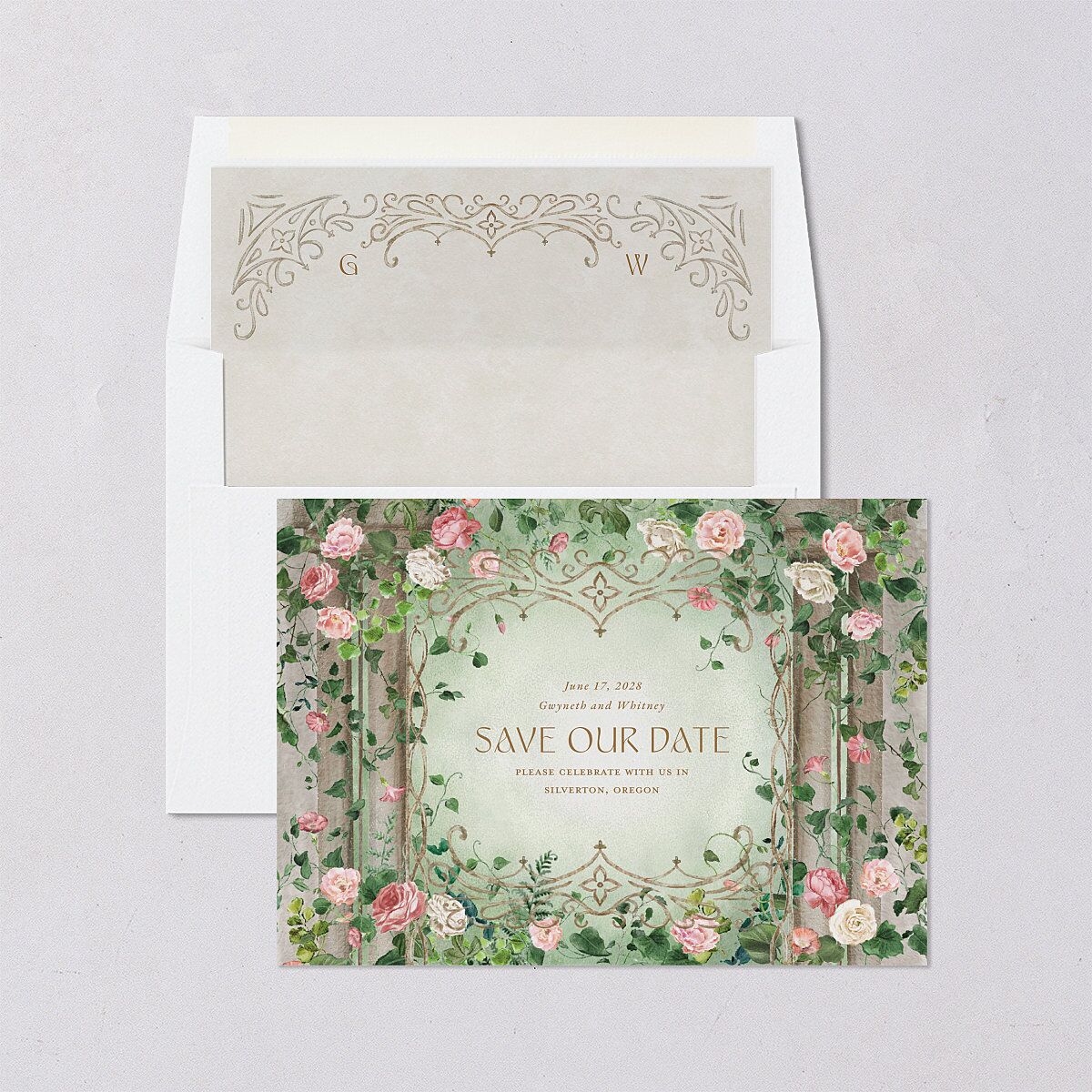 Fairytale Garden Save the Date Cards Sage Signature smooth Blank No Standard