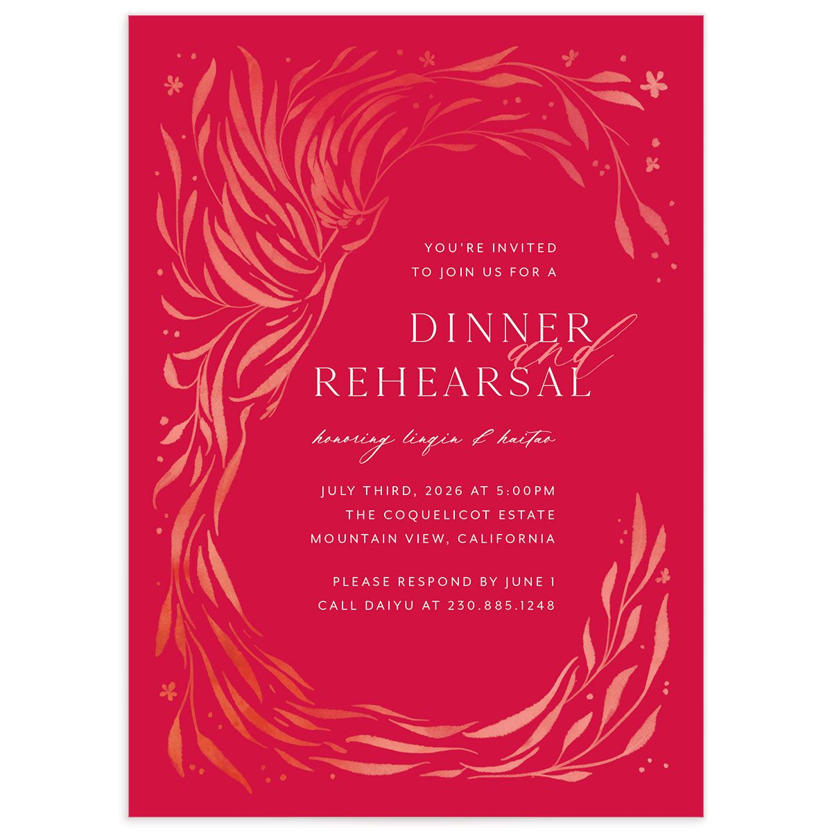 Romantic Phoenix Rehearsal Dinner Invitations