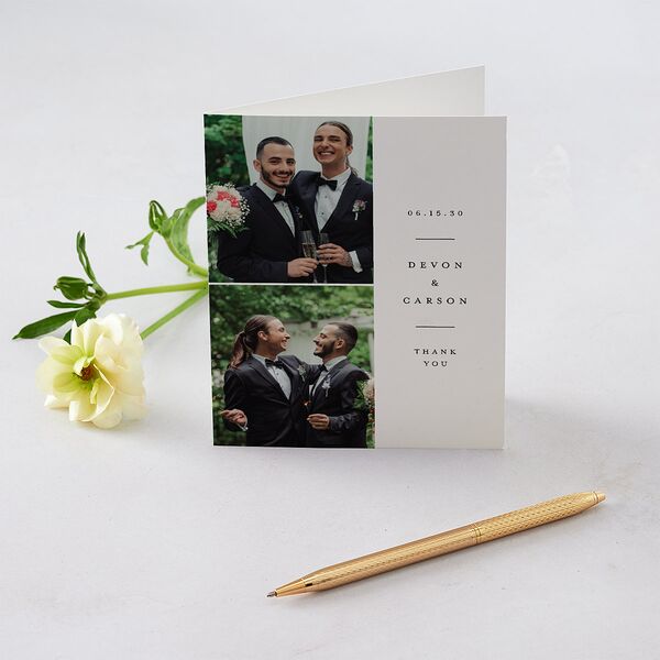 Elegant Photo Sidebar Thank You Cards Pure White