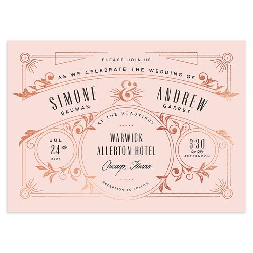 Ornate Elegance Wedding Invitations Rose Gold Pink Cotton Signature Blank No