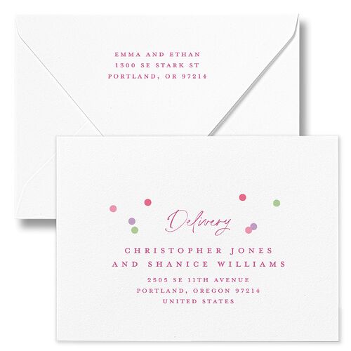 Baby's First New Year Instant Film Confetti Holiday Card Euro Envelopes White Mulberry Both Recipient and Return Addresses Luxe Signature
