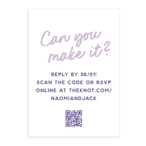 Color Pop Retro Photo QR Code RSVP Cards Lavender Signature Standard