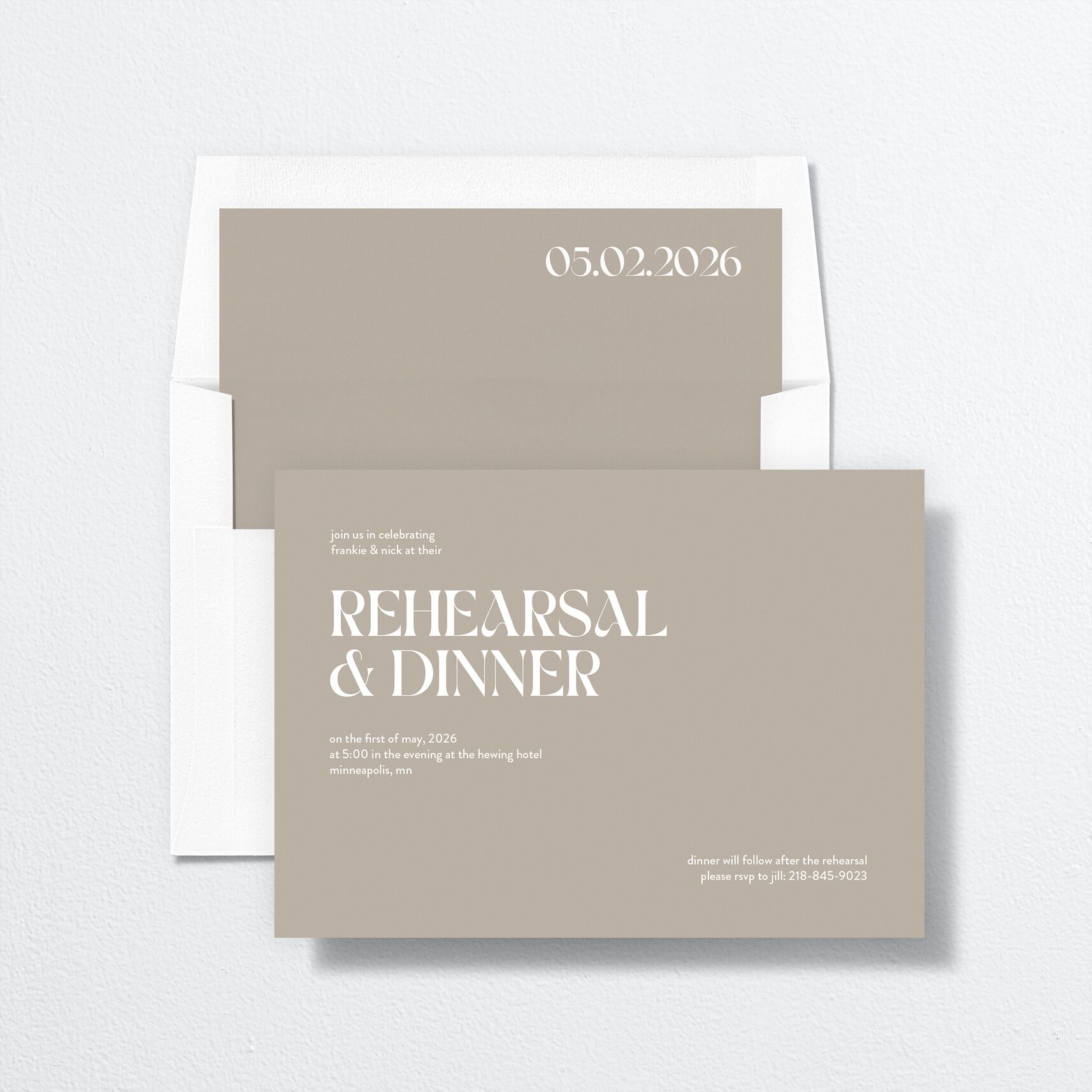 Checked Rehearsal Dinner Invitations envelope-and-liner in cream