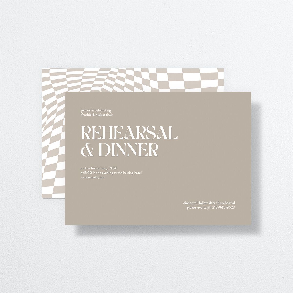 Checked Rehearsal Dinner Invitations front-and-back in cream