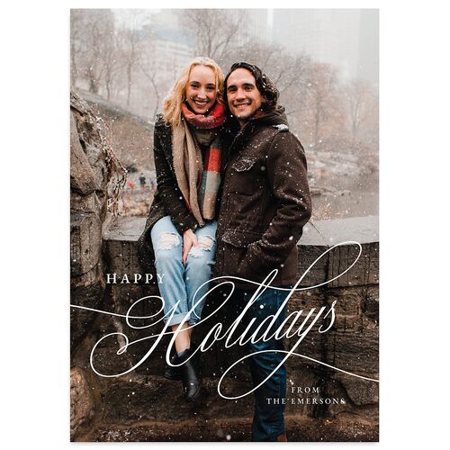 Happy Holidays Calligraphy Holiday Cards Pure White Signature Blank Standard
