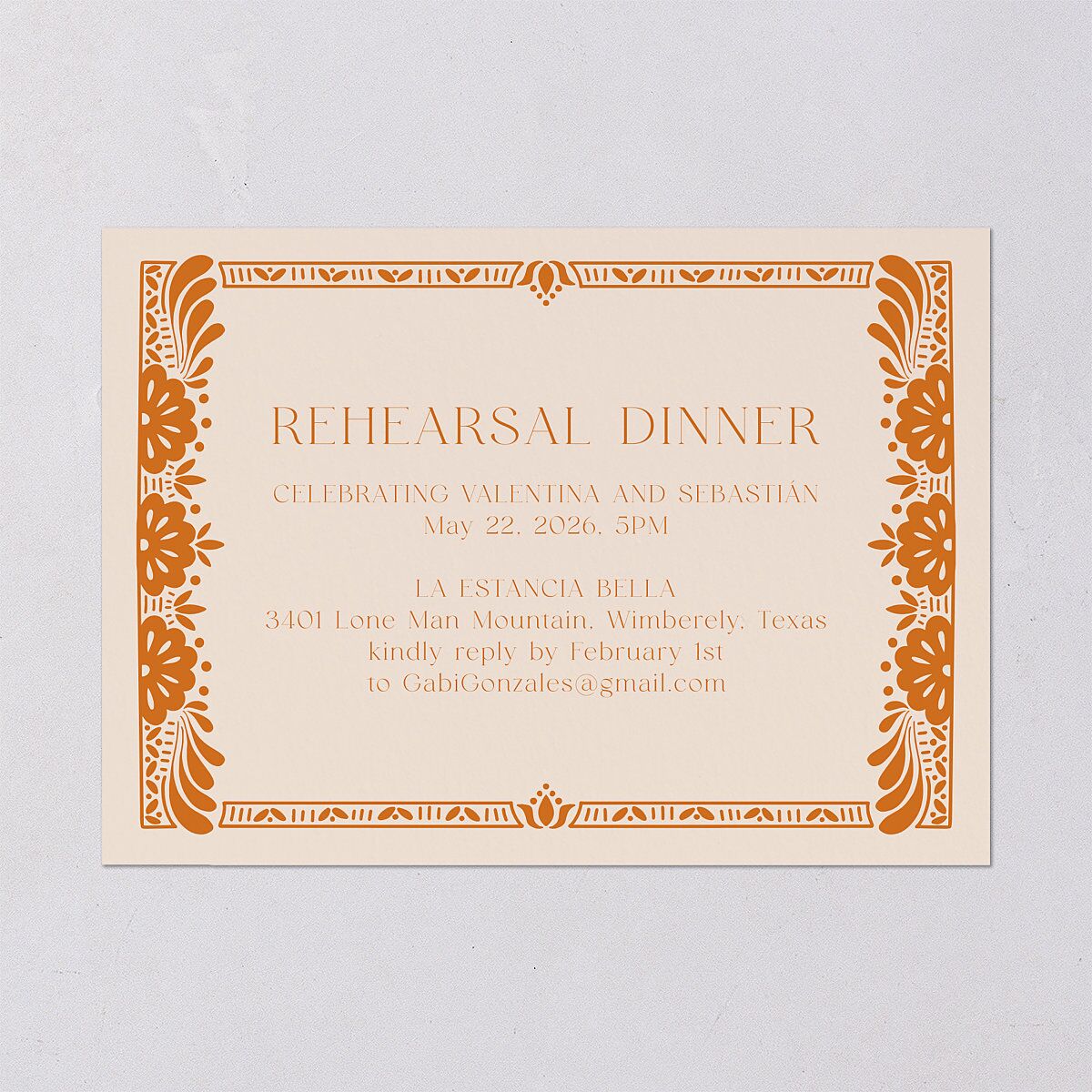 Hacienda Elegante Rehearsal Dinner Invitations Cinnamon Signature Blank Standard