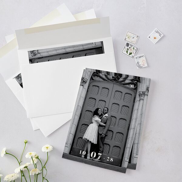 Love in NYC Save The Date Cards Medieval Grey Signature smooth Blank No Standard